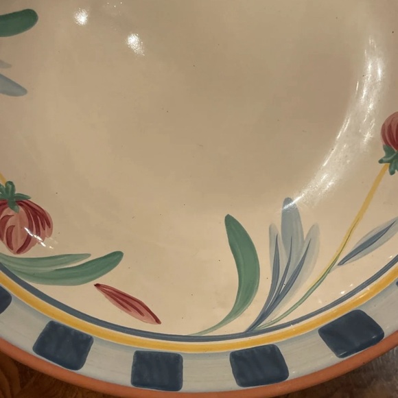 Lenox Poppies on Blue Terracotta Large 12” Pasta Serving Bowl Portugal Vintage - Picture 2 of 7